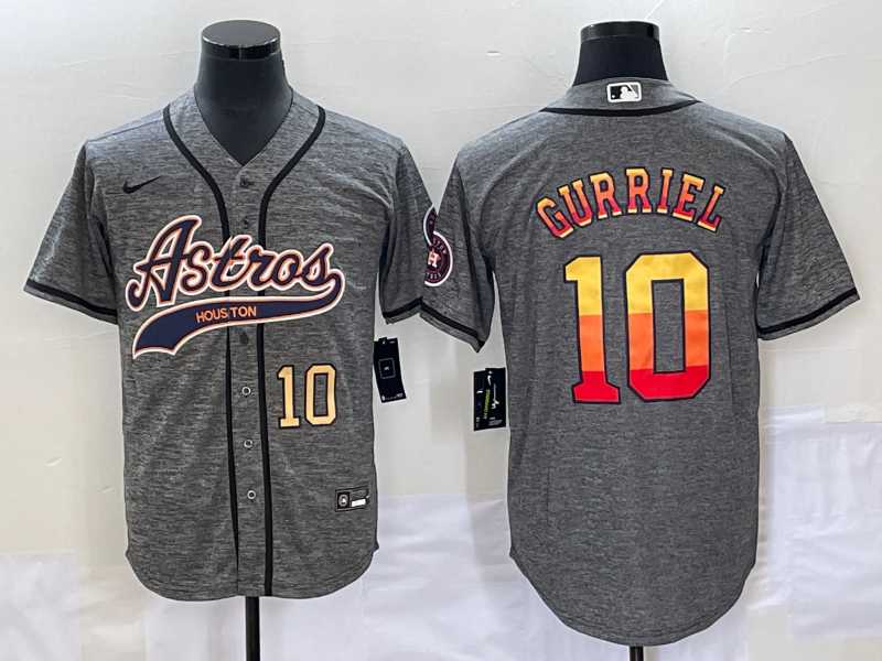 Mens Houston Astros #10 Yuli Gurriel Number Grey Gridiron Cool Base Stitched Baseball Jersey